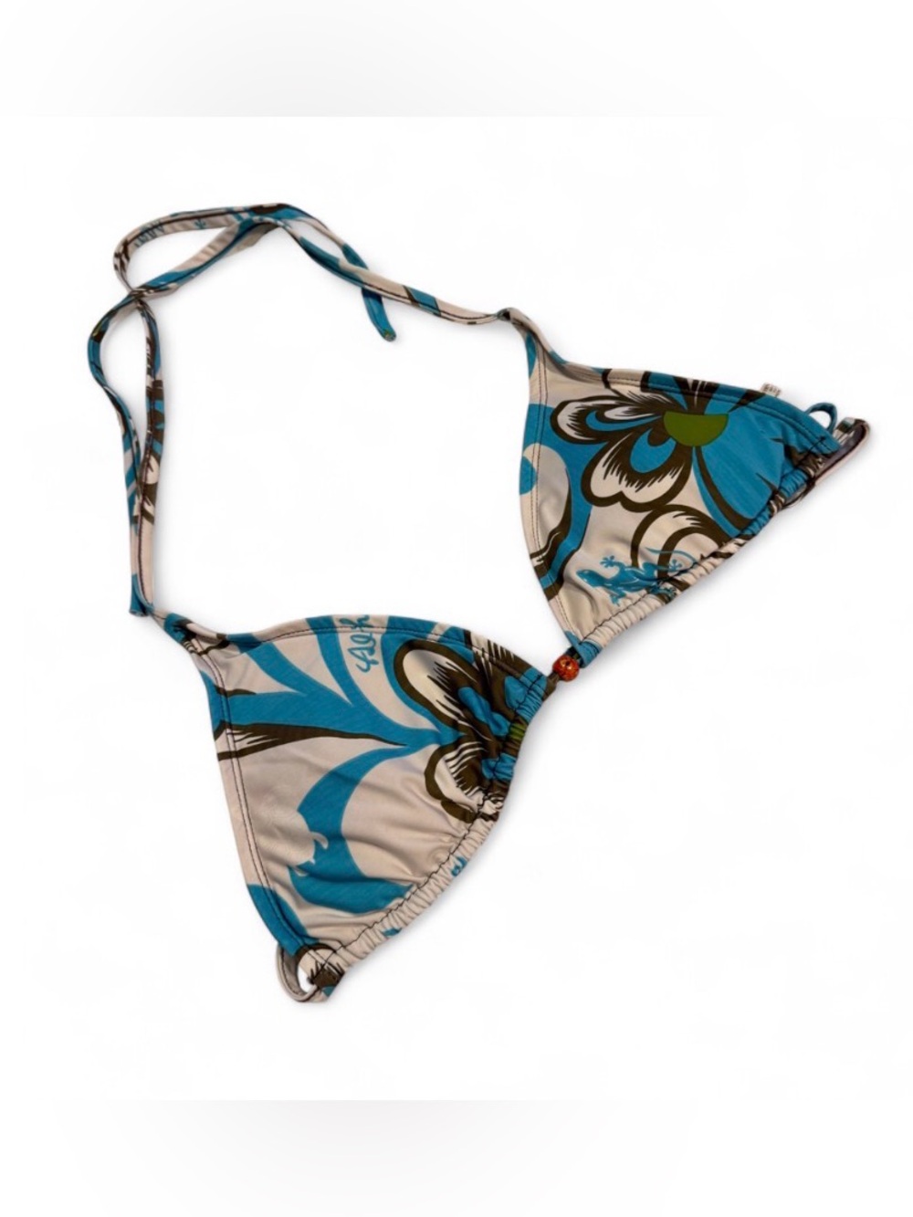 Floral Blue and Beige Triangle Bikini Top